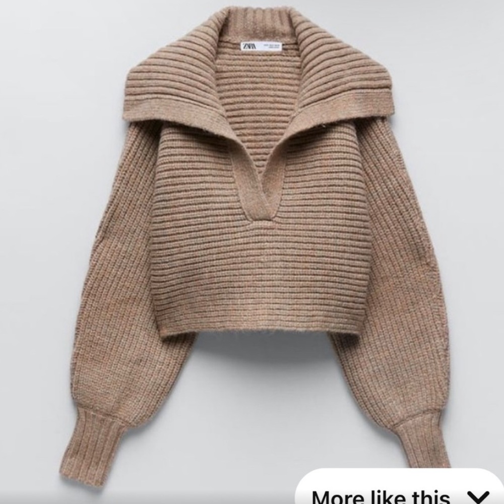 Zara cropped open collar sweater, taupe, medium